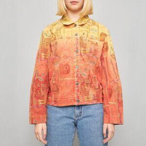 Chico's Womens Vintage 1990s Y2K Design Embroidered Jean Jacket Ombre Size 2 (M)